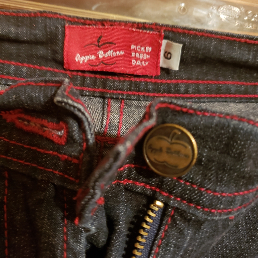 Apple Bottoms Women's Straight Leg Jeans - Black with Red Stitching - Picture 2 of 5